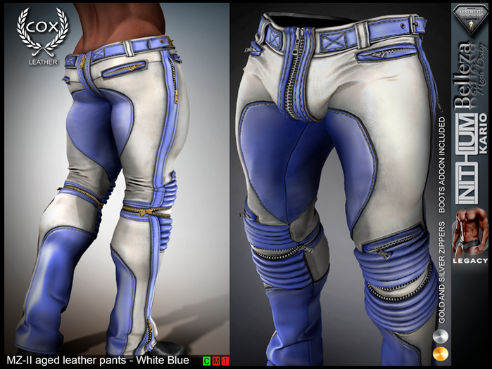 MZ-II Leather Pants - White Blue