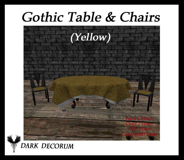 Gothic Table and Chairs (Black and Yellow )