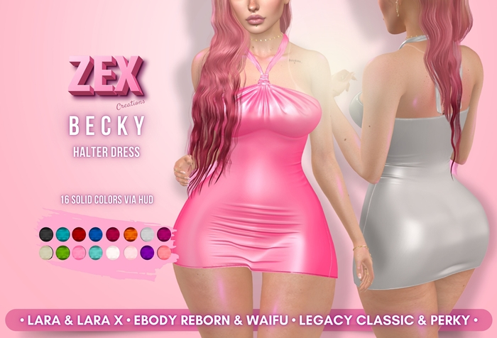 Becky dress * HUD Pack 16 Silk colors * Larax, Reborn, Waifu, Legacy, Perky