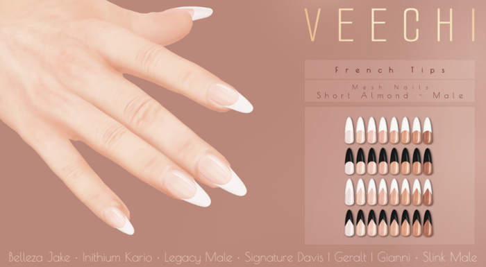 Veechi - French Tips // Short Almond Male Mesh Nails 