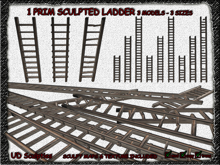 .:[UD]:. 1 Prim Sculpted Ladder 3 Models 3 Sizes Full (box)