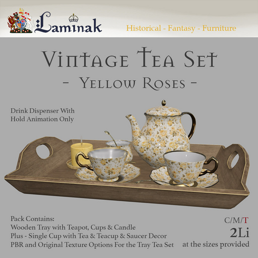 Laminak - Vintage Tea Set and Tray - Yellow Roses