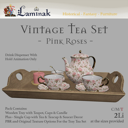 Laminak - Vintage Tea Set and Tray - Pink Roses