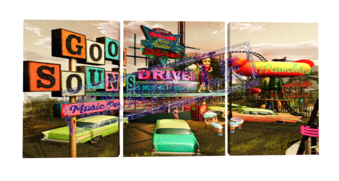 Drive In - Three Panal Canvas Display