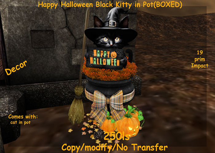 Happy Halloween Black Kitty in Pot(BOXED)