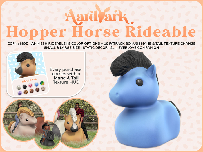 Aardvark : Hopper Horse Animesh Rideable  - Blue 
