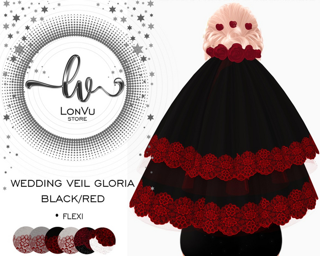 ::LonVu::Wedding Veil Gloria Black/Red