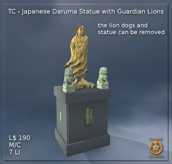 TC - Japanese Daruma Statue with Guardian Lions