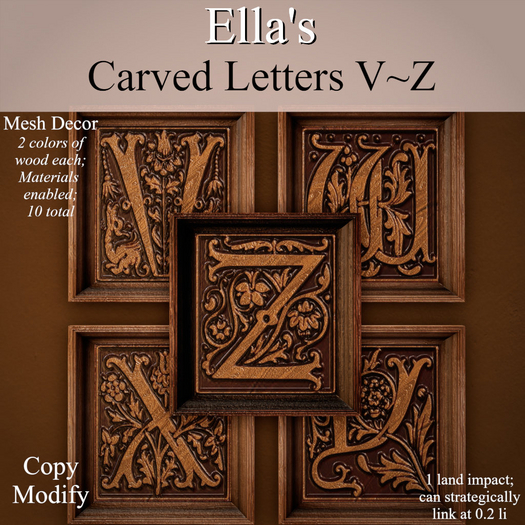 Ella's Carved Letters V-Z