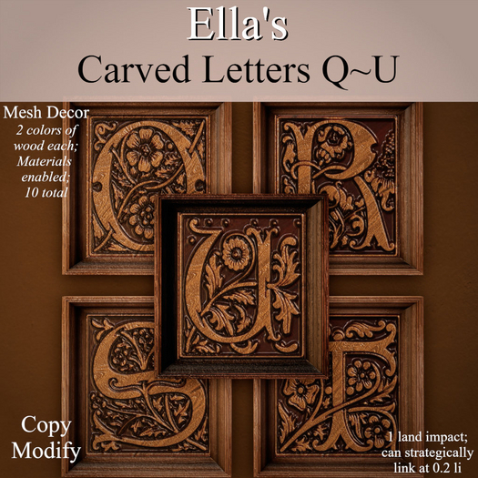 Ella's Carved Letters Q-U