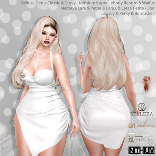 Elyse Dress White: Belleza Gen.X - Inithium Kupra - eBody Reborn & Waifu - Maitreya LaraX - Legacy Perky Bombshell