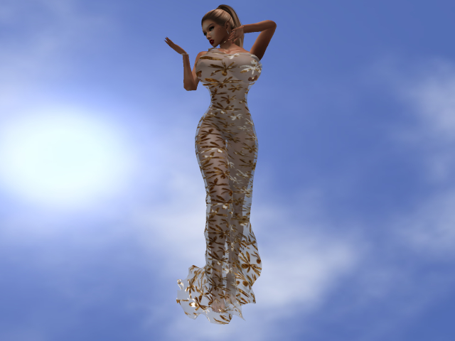KOKO'S CLOSET ELEGANT ANTIQUE GOLD FLOWERS DRESS