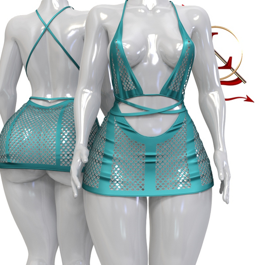 Teal Fishnet Remmy DRESS WAIFUS