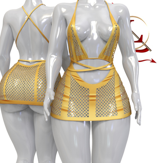 Yellow Fishnet Remmy DRESS WAIFUS