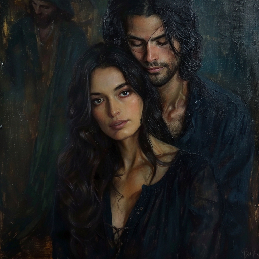 Romantic on Black Panel Oil Art