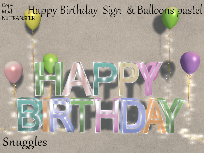 Happy Birthday  Sign  & Balloons Pastel 