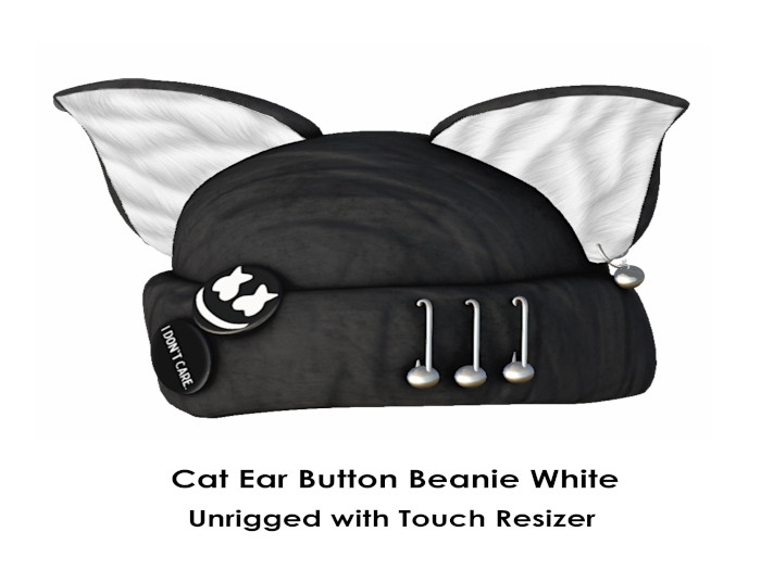 Tastic-Cat Ear Button Beanie White