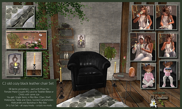 CJ old cozy black leather chair Set