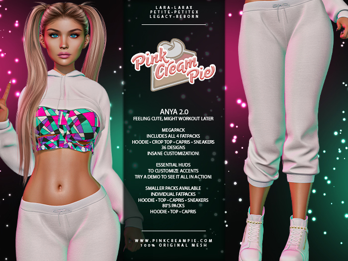 Anya Hoodie, Top, Capris + Sneakers 2.0 [MEGAPACK] - Maitreya Lara • LaraX • Petite • PetiteX • Legacy • Reborn Outfits