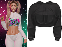 Anya Cropped Hoodie 2.0 [Black] - Maitreya Lara • LaraX • Petite • PetiteX • Legacy • Reborn Tops