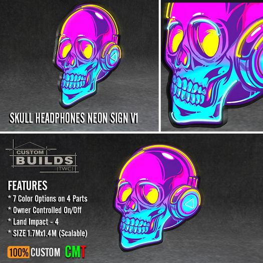 [TWC] - Skull Headphones Neon Sign V1