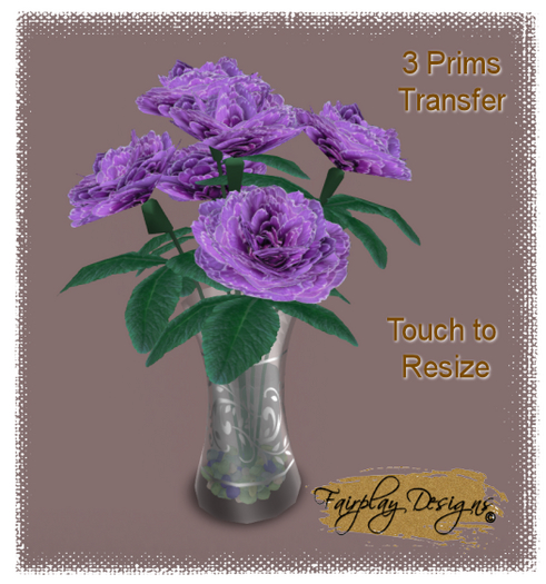 ~R~Purple Primroses In Etched Glass Vase! Trans