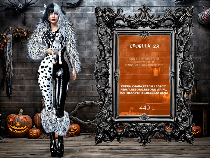 ⭐ Halloween Costume, Cruella Deville, Dalmation Puppy Included, Complete Halloween Costume