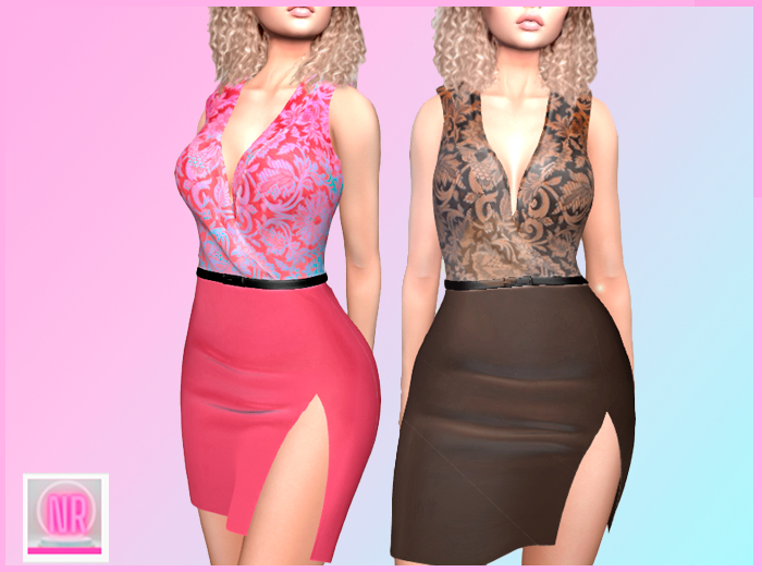 Pink and Brown Office Dress with HUD 2 Colors  