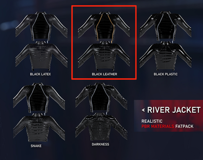 +ABYSSAL>> RIVER JACKET>> PBR MATERIALS BLACK LEATHER
