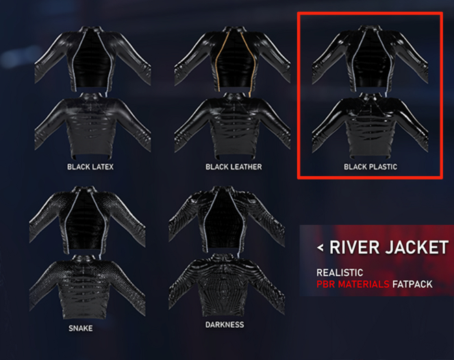 +ABYSSAL>> RIVER JACKET>> PBR MATERIALS BLACK PLASTIC