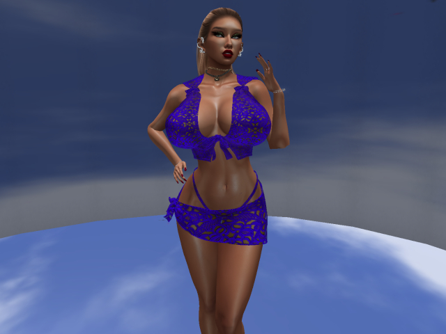KOKO'S CLOSET ROYAL BLUE LACEY TOP, THONG, SKIRT