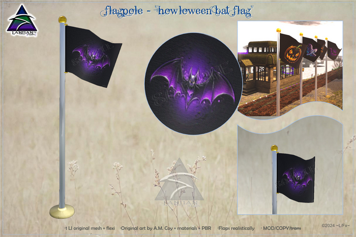 ~L/Fx~Flagpole with Waving Flag: Howloween Bat (PBR!)