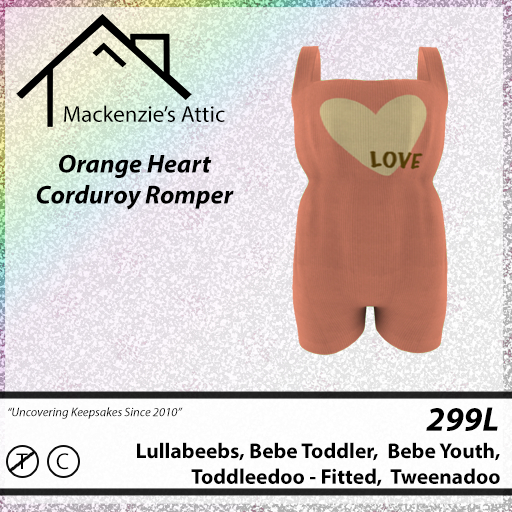 [M.A.] Orange Heart Corduroy Rompers