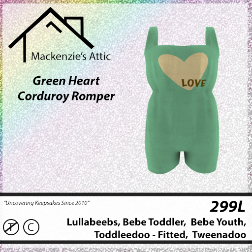 [M.A.] Green Heart Corduroy Rompers