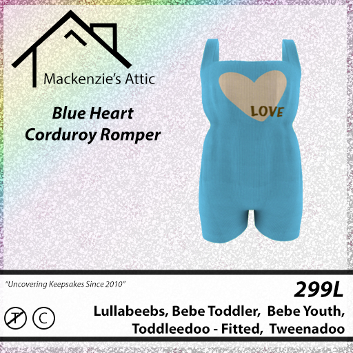 [M.A.] Blue Heart Corduroy Rompers