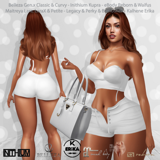 Faith Top & Shorts White: Belleza Gen.X - Inithium Kupra - eBody Reborn & Waifu - Maitreya LaraX - Legacy Bombshell