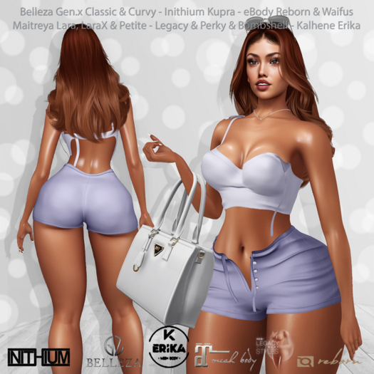 Faith Top & Shorts Purple: Belleza Gen.X - Inithium Kupra - eBody Reborn & Waifu - Maitreya LaraX - Legacy Bombshell