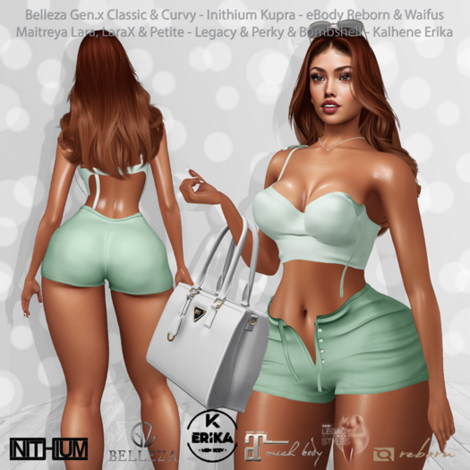 Faith Top & Shorts Green: Belleza Gen.X - Inithium Kupra - eBody Reborn & Waifu - Maitreya LaraX - Legacy Bombshell