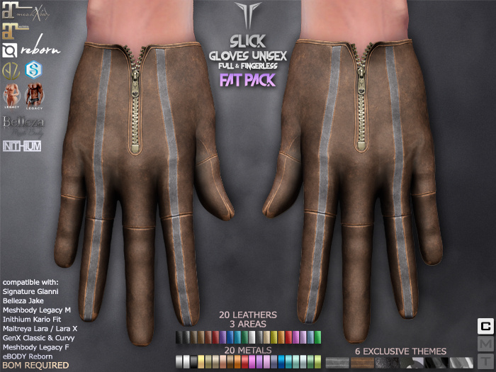 **RE** Slick Gloves - Full & Fingerless - FAT PACK - Unisex - Gianni - Jake - Meshbody - Kario - LaraX - GenX - Reborn