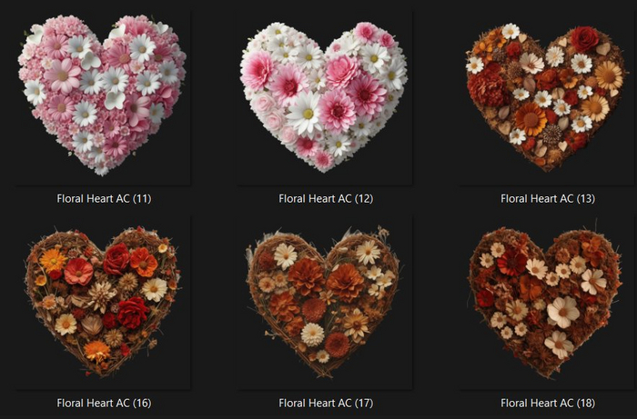 FREE Romantic floral hearts,  Alpha cut, Full Perm, set of 18