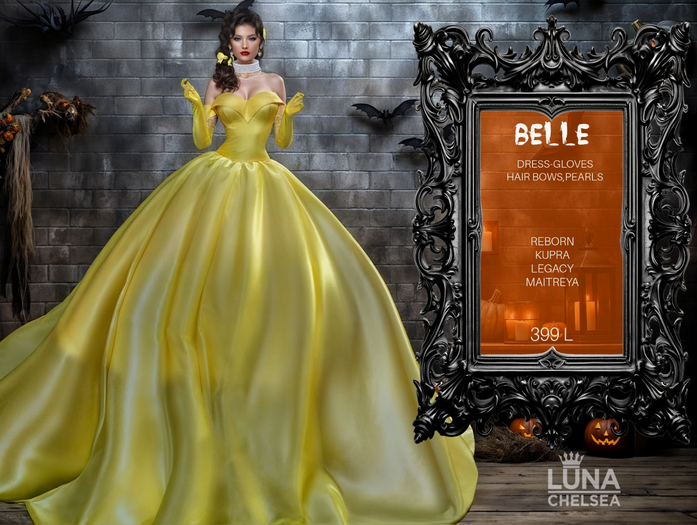 green emerald velvet dress Princess Belle Classic Multilayer Organza Tulle Beauty and Beast Cosplay Costume Without Boning / Combination Lace Tie main image 1