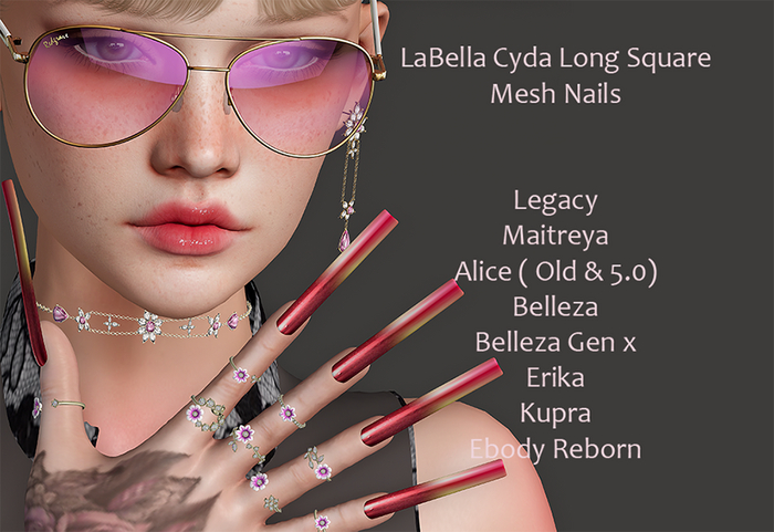 LaBella Cyda Long Square Mesh Nails