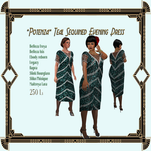 C&V Potenza Teal Sequined Evening Dress