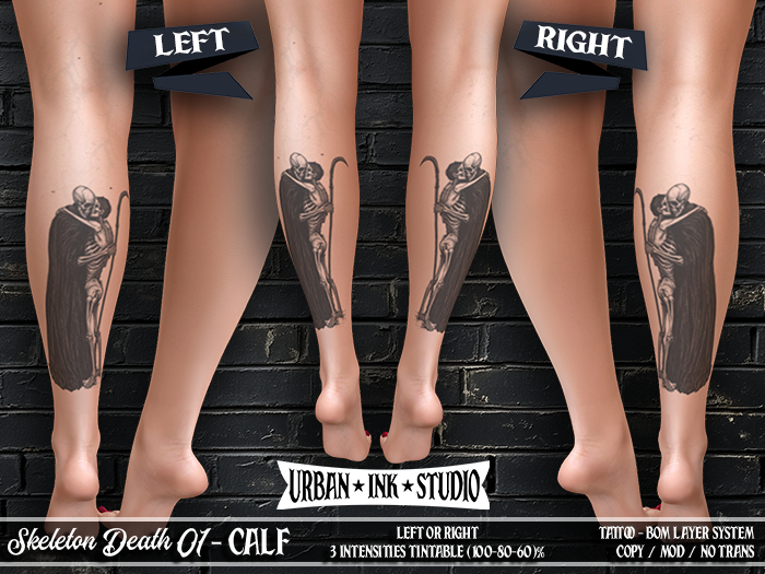 ..:UIS:.. Calf Tattoo - Skeleton Death 01 BW