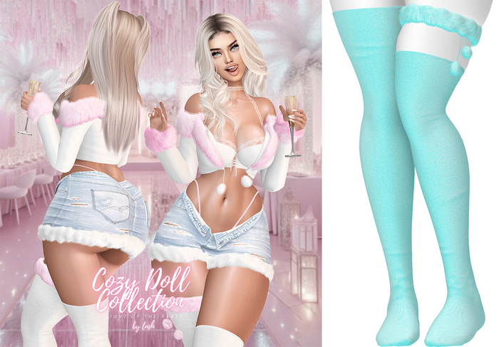 Lush - Cozy Doll Stockings w/Lace Garter Turquoise
