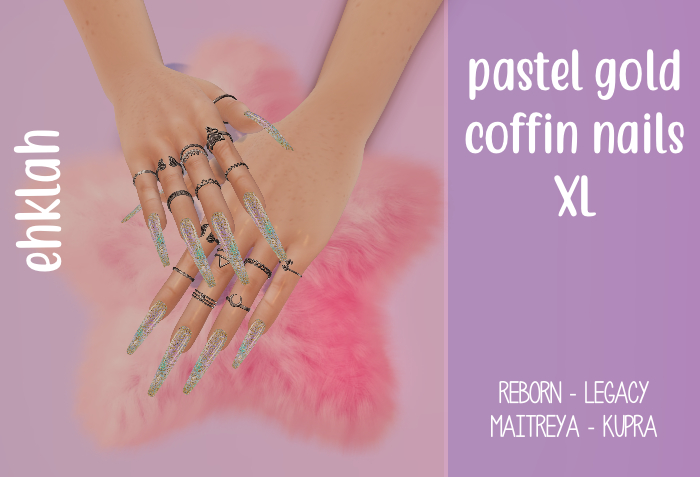[EhKlah] Pastel Gold Coffin Nails XL