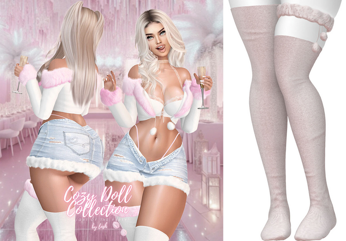 Lush - Cozy Doll Stockings w/Lace Garter Nude