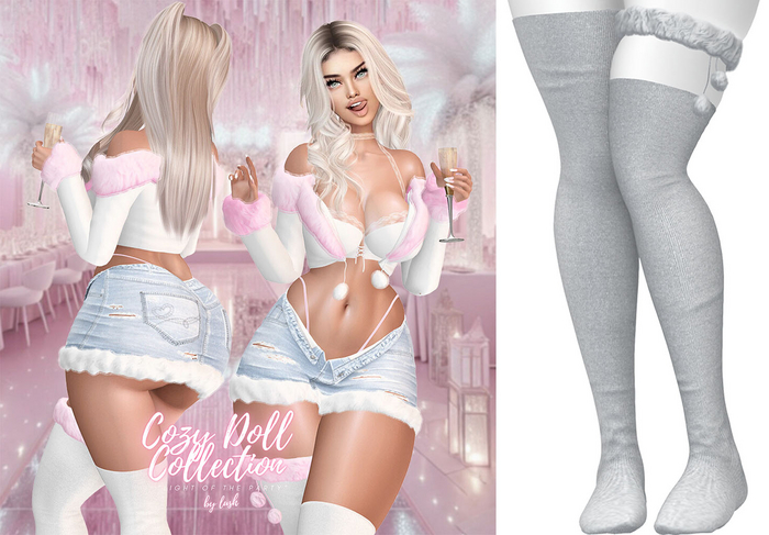 Lush - Cozy Doll Stockings w/Lace Garter Light Grey