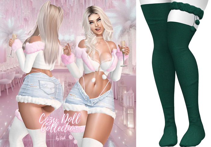 Lush - Cozy Doll Stockings w/Lace Garter Emerald