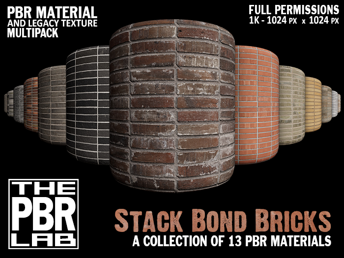 The PBR Lab - Stack Bond Bricks Multipack - PBR Material & 3D Textures